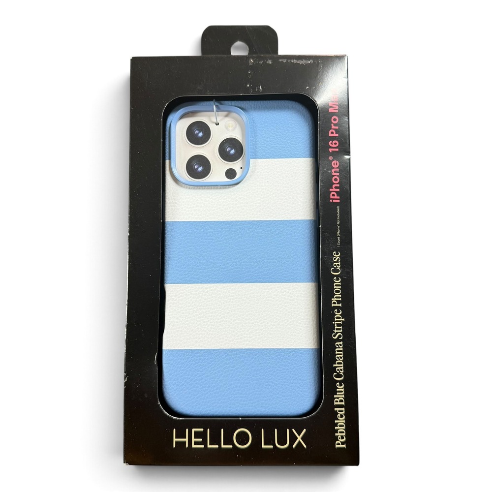 Hello Lux Pebbled Blue Cabana Stripe iPhone 16 Pro Max Case MagSafe New